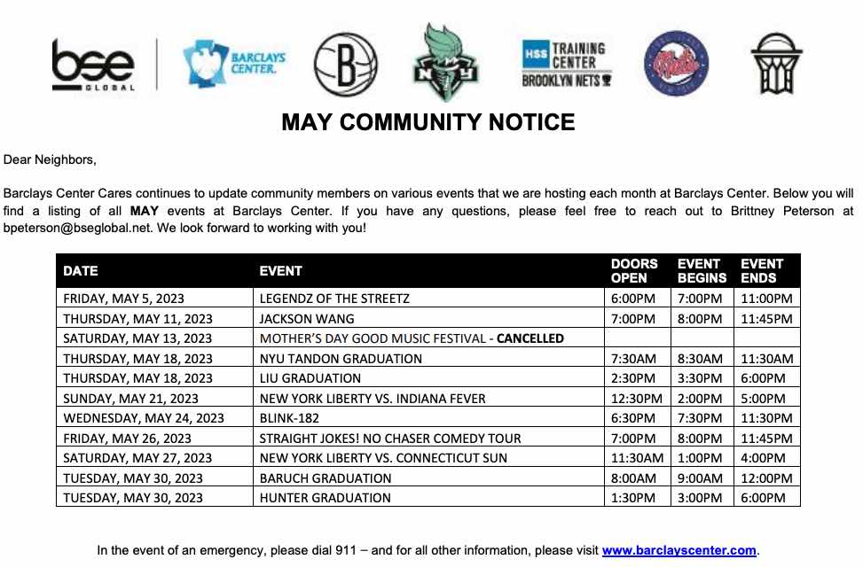 Barclays Center releases May 2023 event calendar just six ticketed
